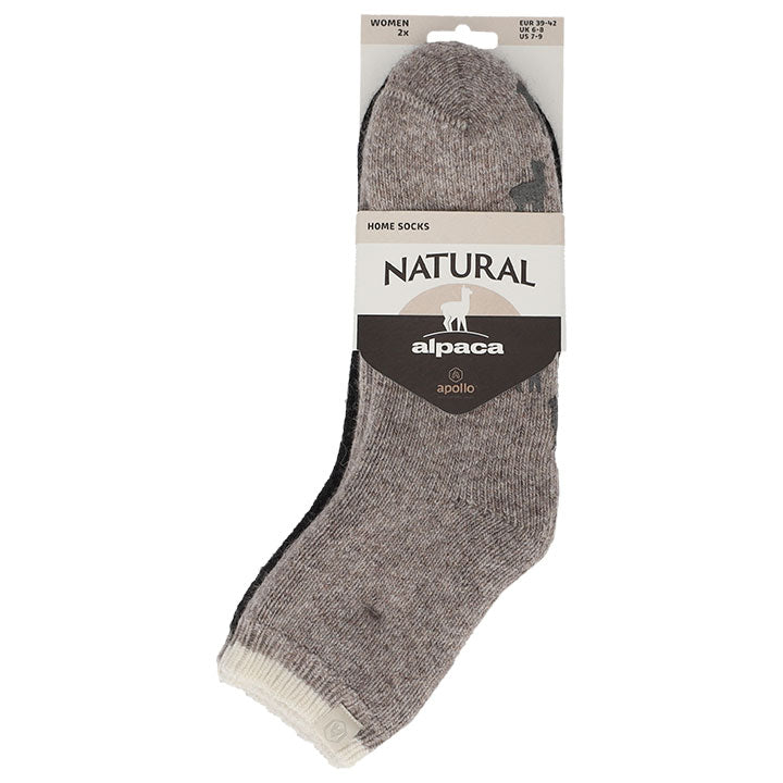 apollo ladies wool home socks alpaca 2-pack 39/42 multi taupe