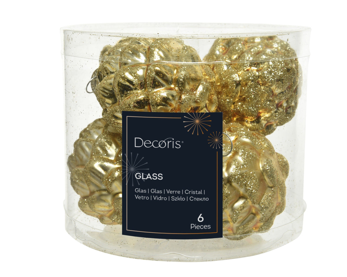 dennenappel glas shiny,matt glitter mix licht goud d.5cm x h.7cm