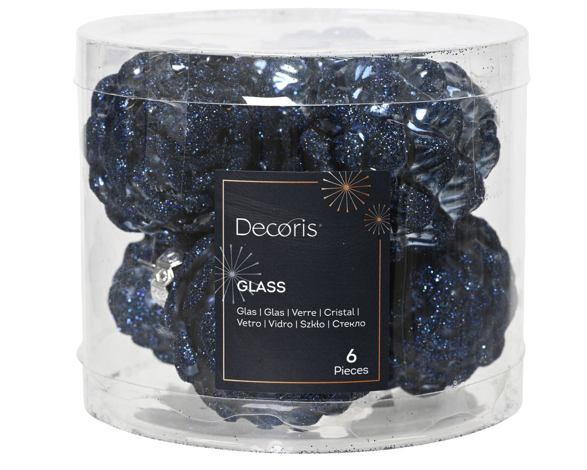 dennenappel glas shiny-matt glitter mix nachtblauw d.5cm x h.7cm