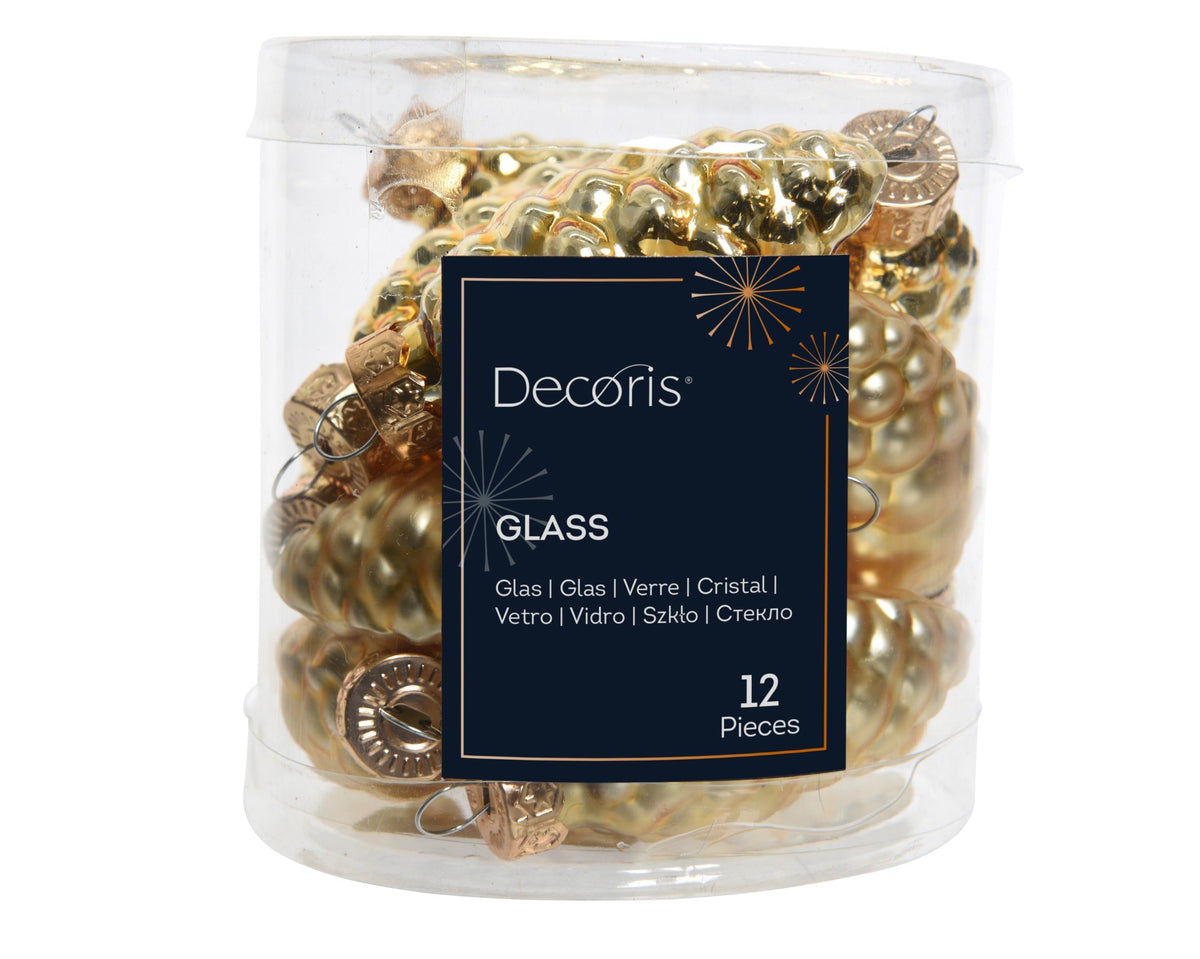 dennenappel glas shiny,matt mix licht goud d.2.5cm x h.6cm