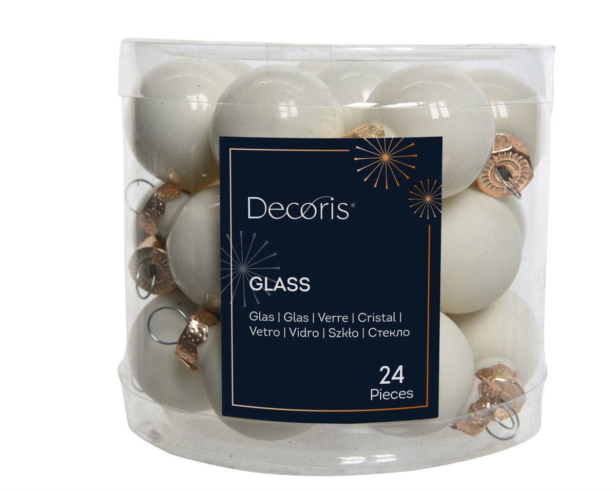 kerstballen glas shiny/mat mix wolwit d.2.5cm koker a 24 stuks