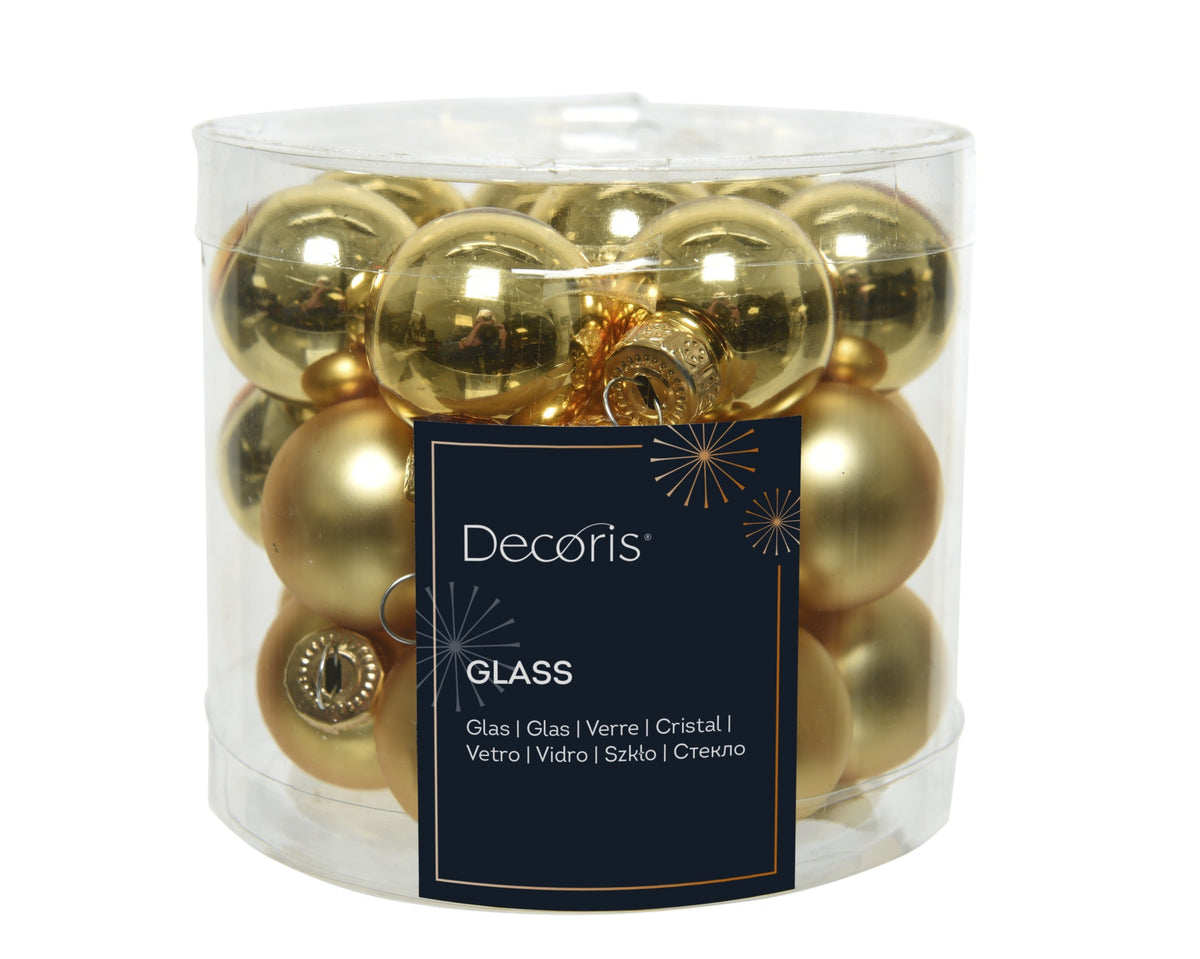 kerstballen glas shiny/mat mix licht goud d.2.5cm koker a 24 stuks