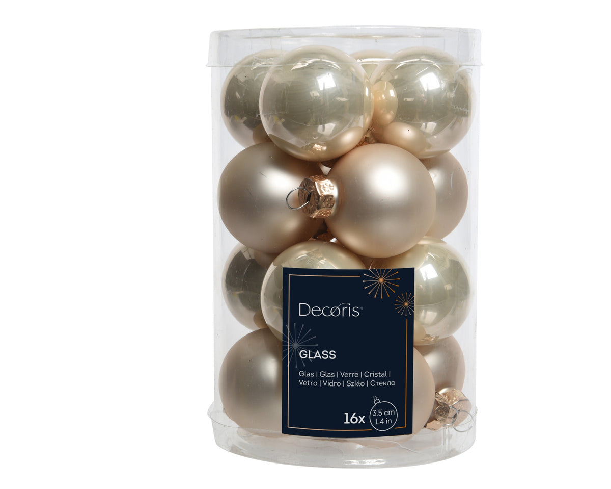 kerstballen glas shiny/mat mix  parel d.3.5cm koker a 16 stuks