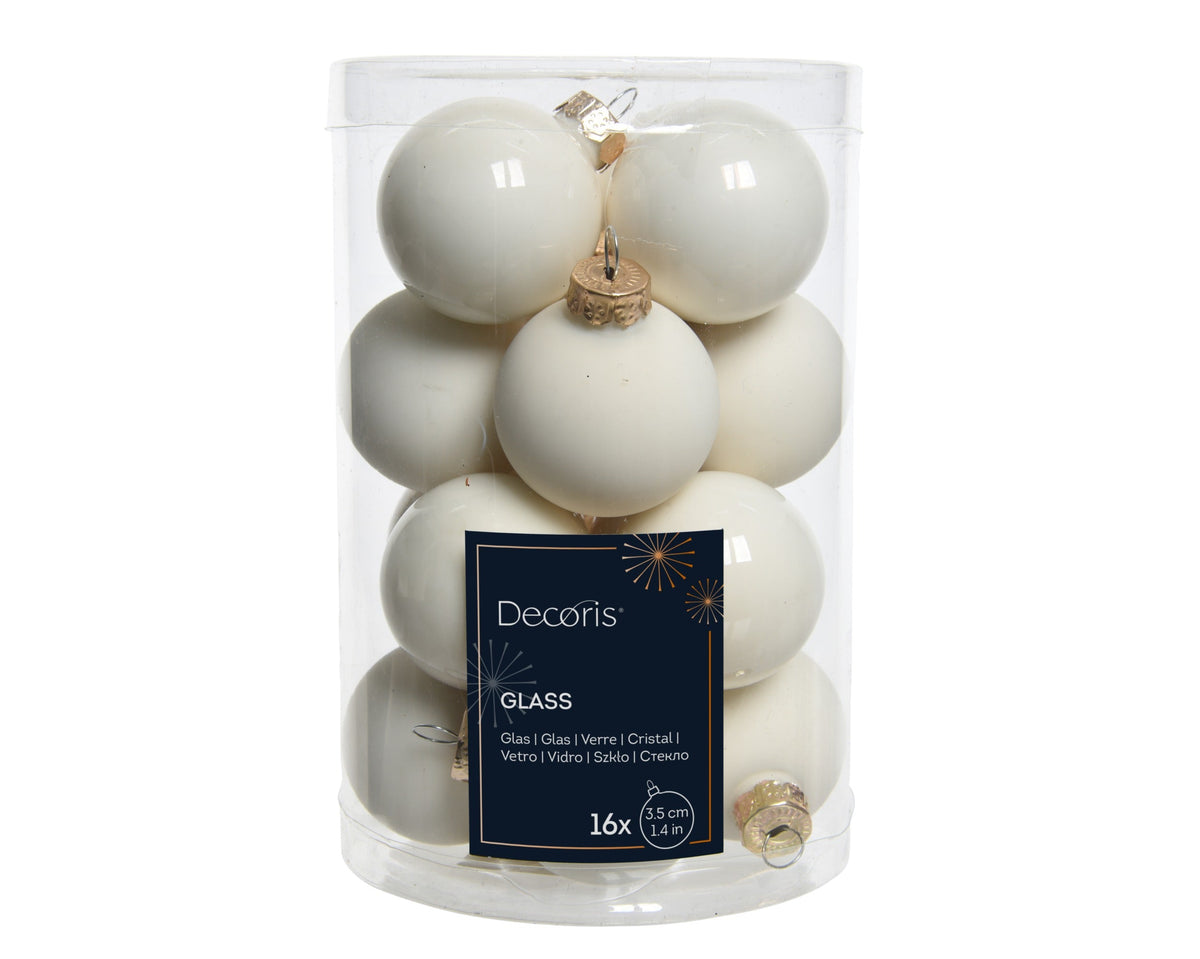 kerstballen glas shiny/mat mix wolwit d.3.5cm koker a 16 stuks