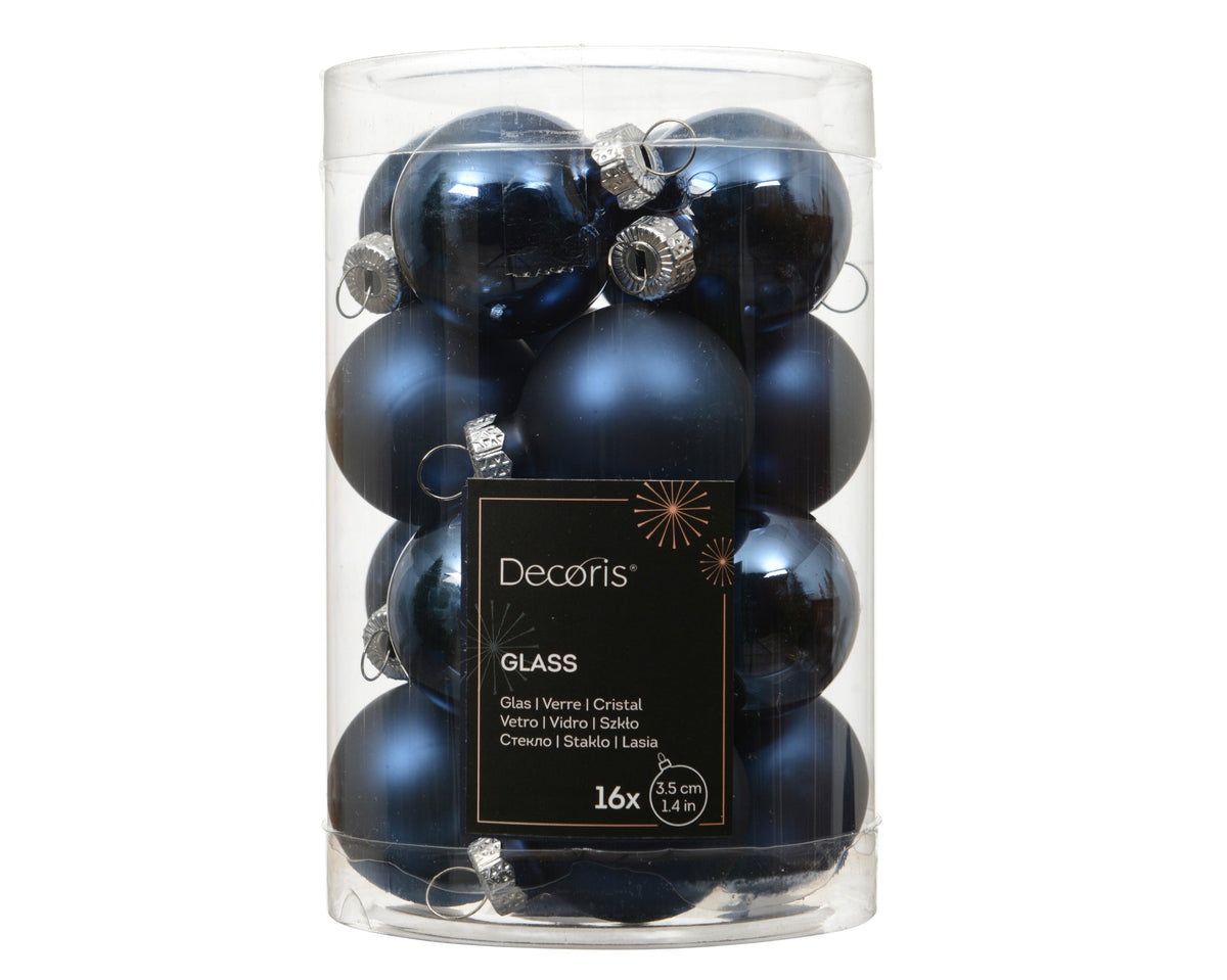 kerstballen glas shiny/mat mix nachtblauw d.3.5cm koker a 16 stuks