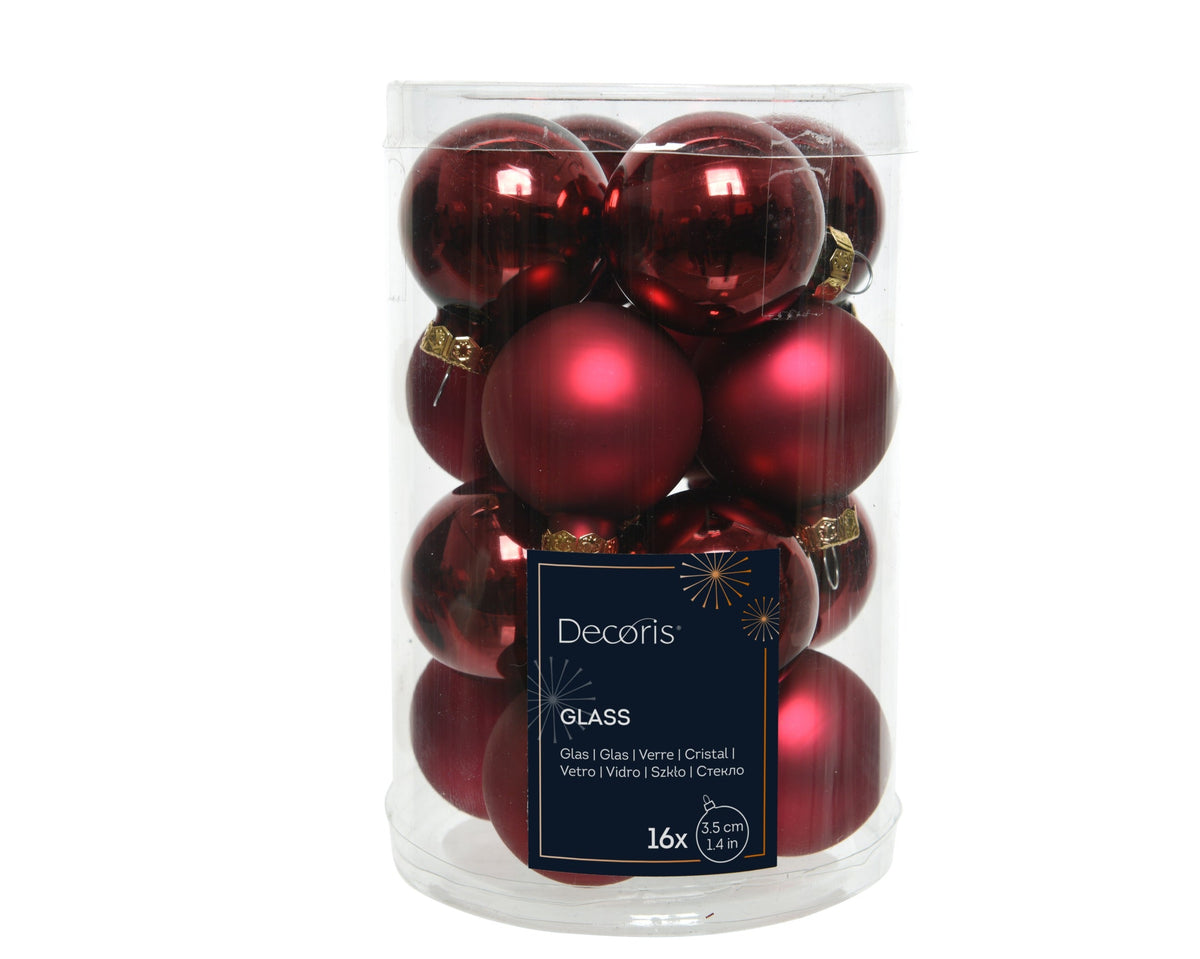 kerstballen glas shiny/mat mix ossenbloed d.3.5cm koker a 16 stuks