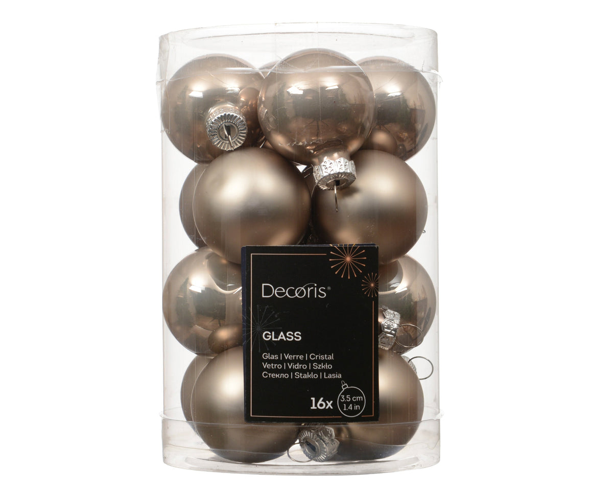 kerstballen glas shiny/mat mix smokey parel d.3.5cm koker a 16 stuks