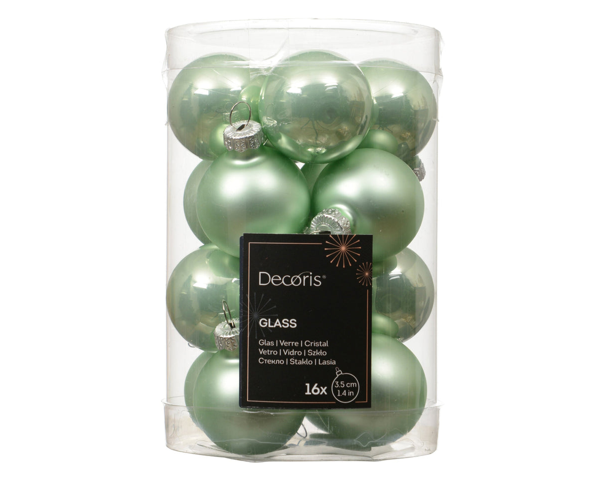 kerstballen glas shiny/mat mix mintgroen d.3.5cm koker a 16 stuks