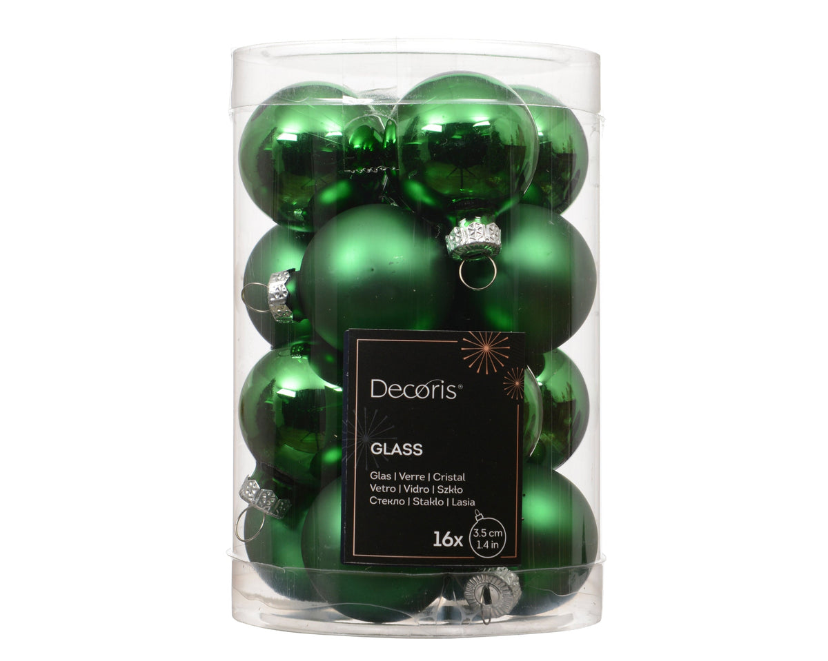 kerstballen glas shiny/mat mix jolly groen d.3.5cm koker a 16 stuks