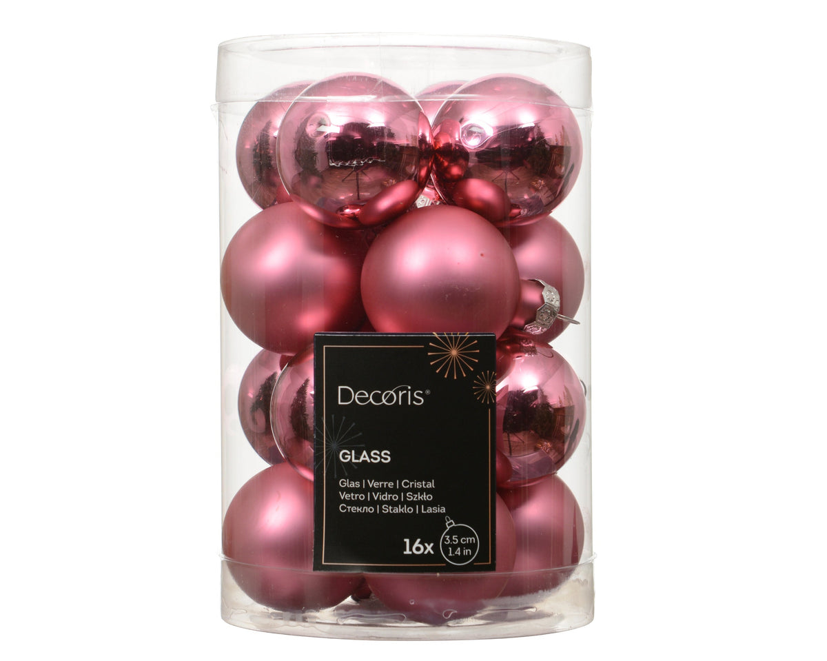kerstballen glas shiny/mat mix bloesem roze d.3.5cm koker a 16 stuks