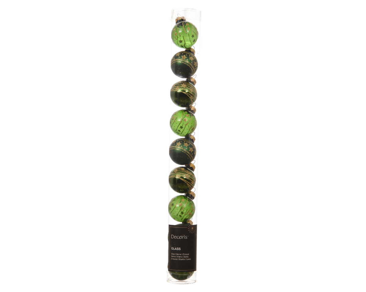 kerstballen glas transparent shiny - matt - shiny 3ass dennengroen d.3cm