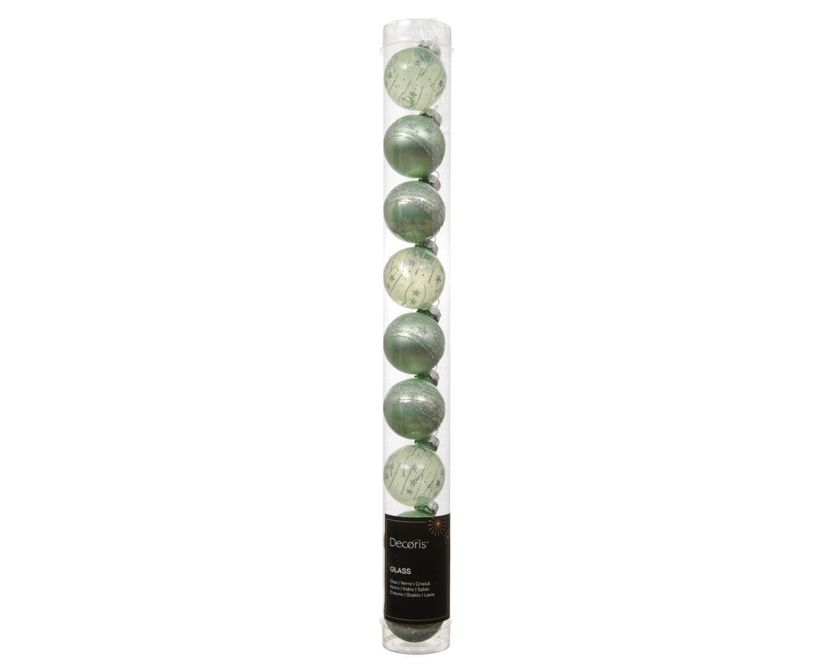 kerstballen glas transparent enamel - matt - enamel 3ass mintgroen d.3cm
