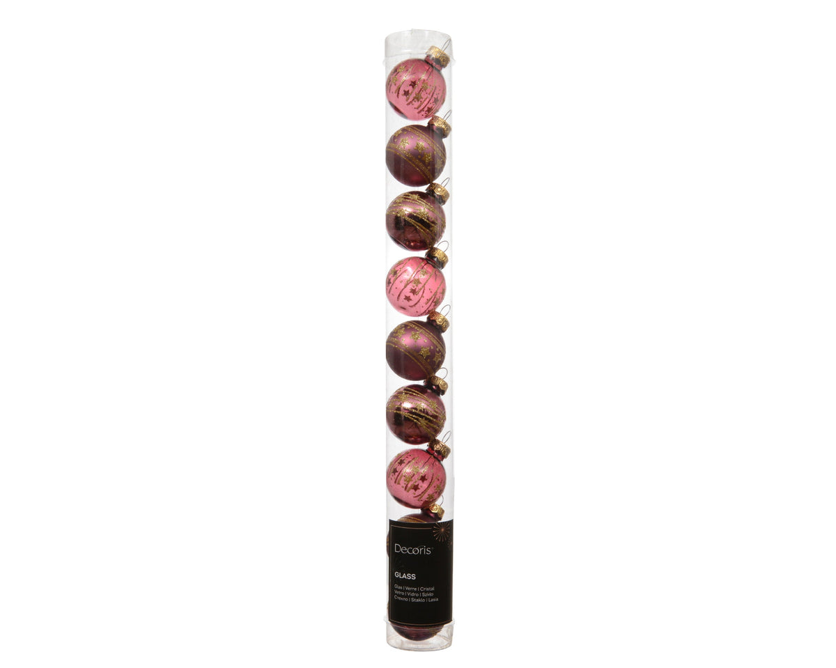 kerstballen glas transparent shiny - matt - shiny 3ass donker roze d.3cm