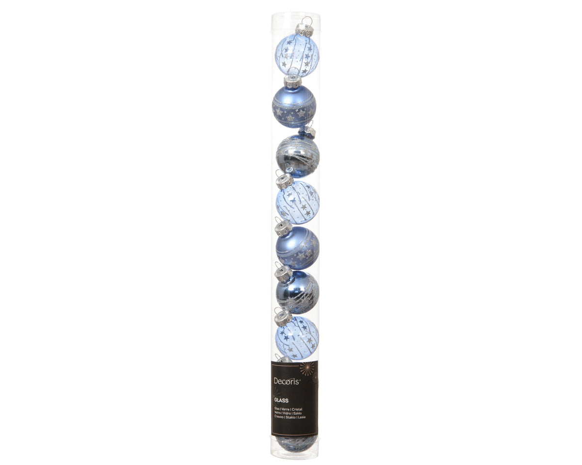 kerstballen glas transparent shiny - matt - shiny 3ass ochtend blauw d.3cm