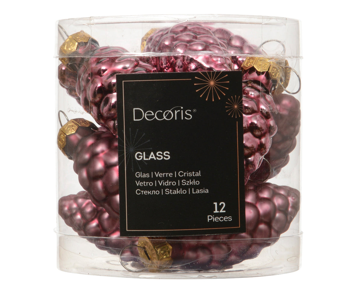 dennenappel glas shiny - matt mix donker roze d.2.5cm x h.6cm