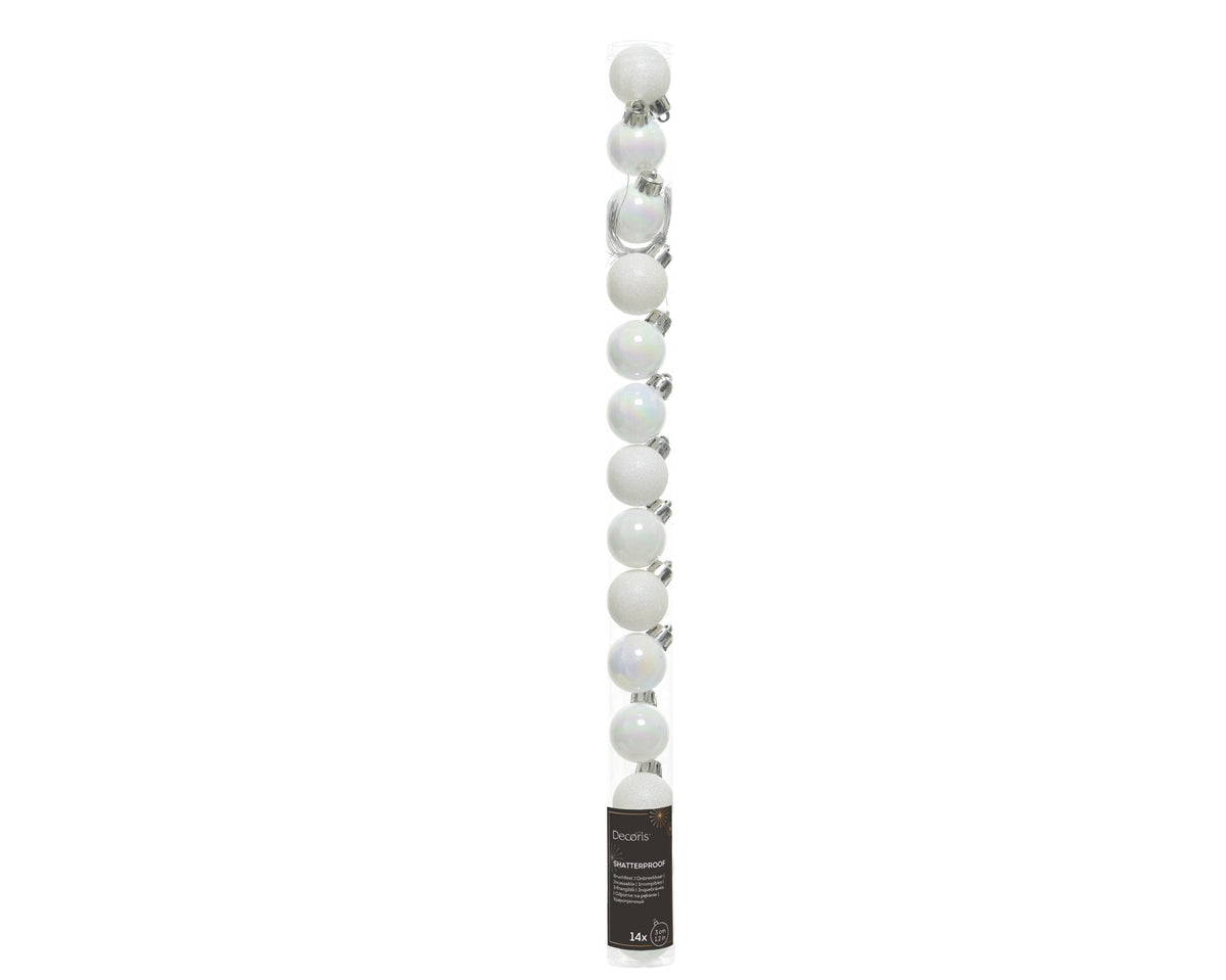 kerstballen polystyreen mix wit/iris d.3cm koker a 14 stuks