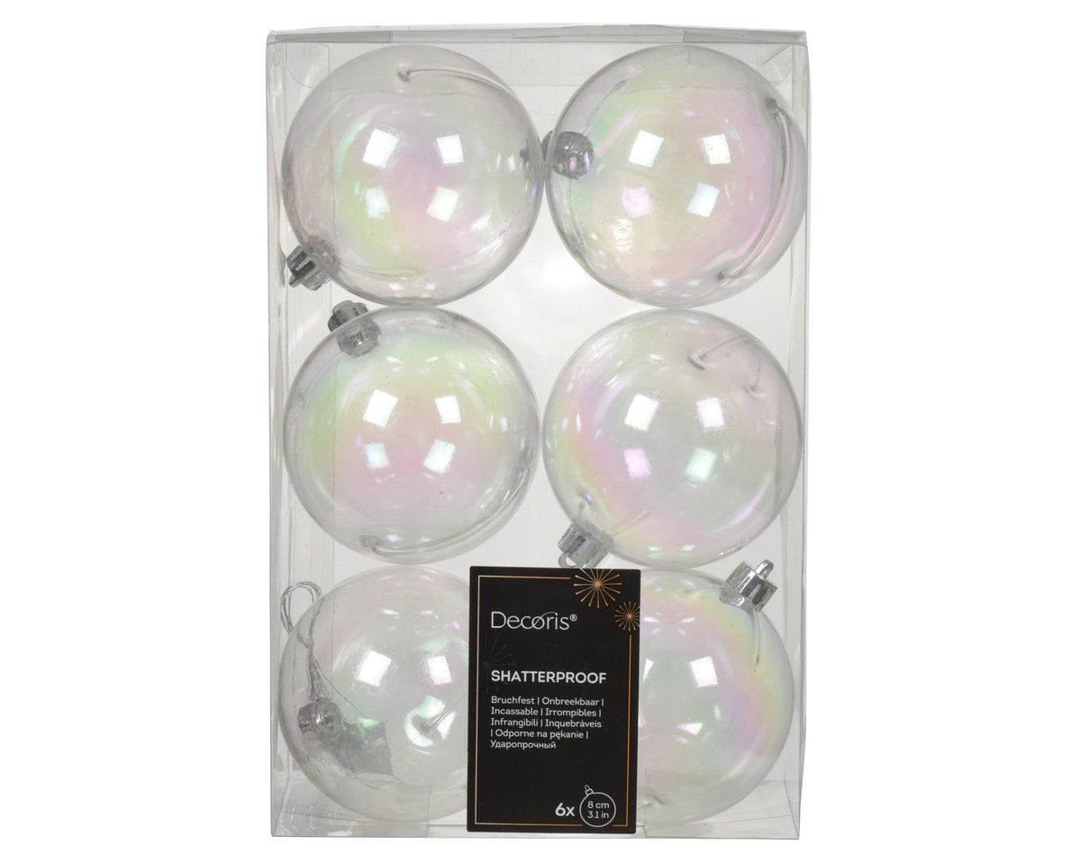 kerstbal polystyreen sh, mt mix transparant/iris d.8cm koker a 6 stuks