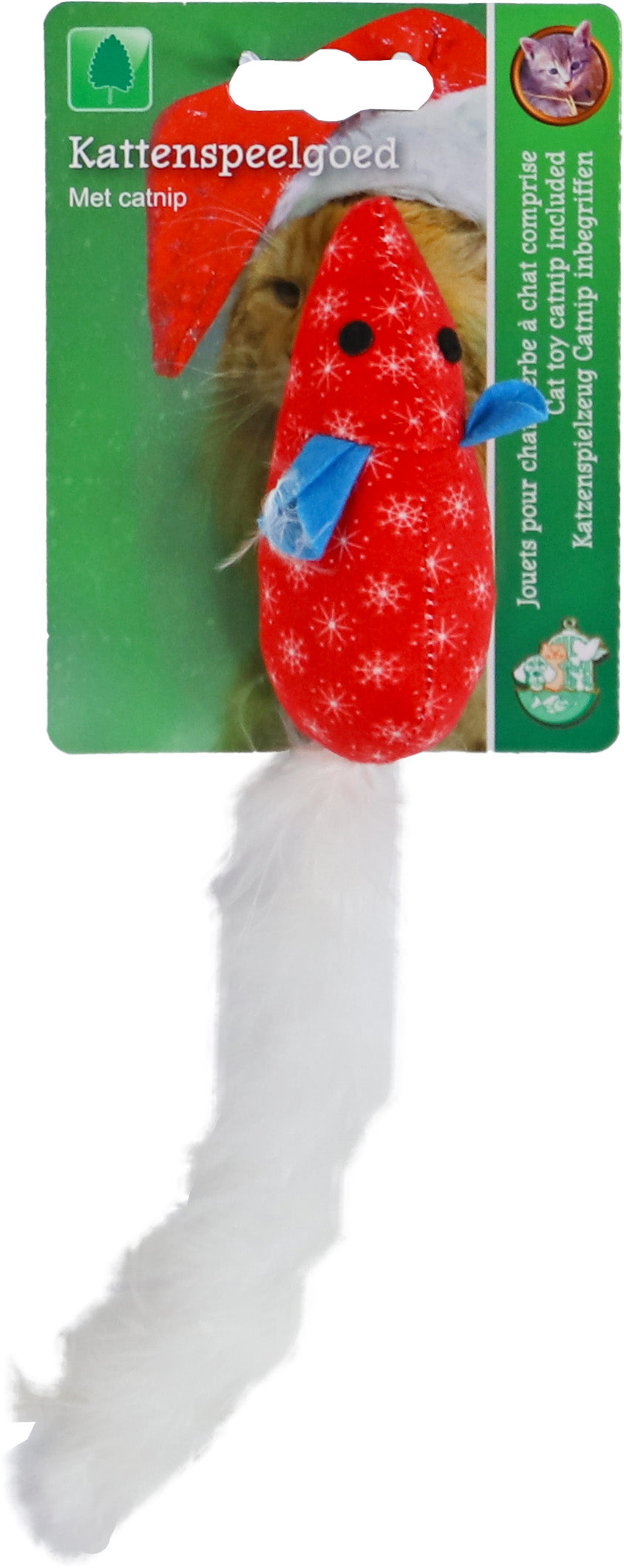 kerstmuis+catnip+verenstaart rood 9cm