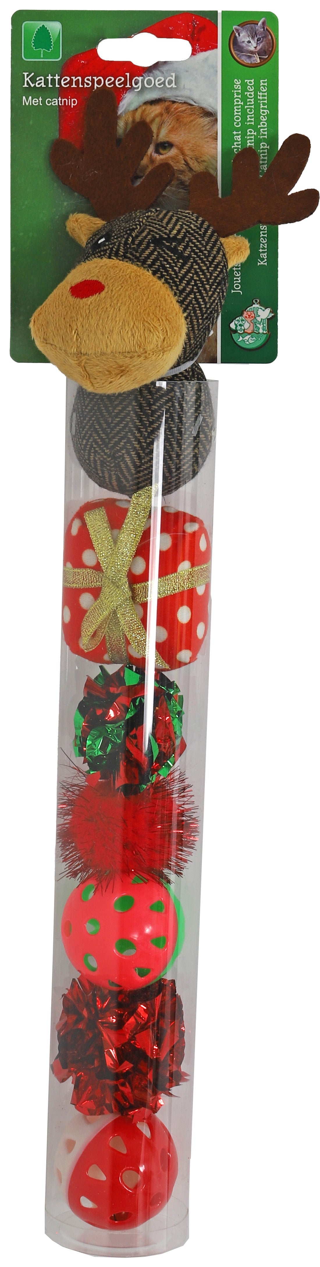 kerstkoker+ rendier+catnip assortie 40cm