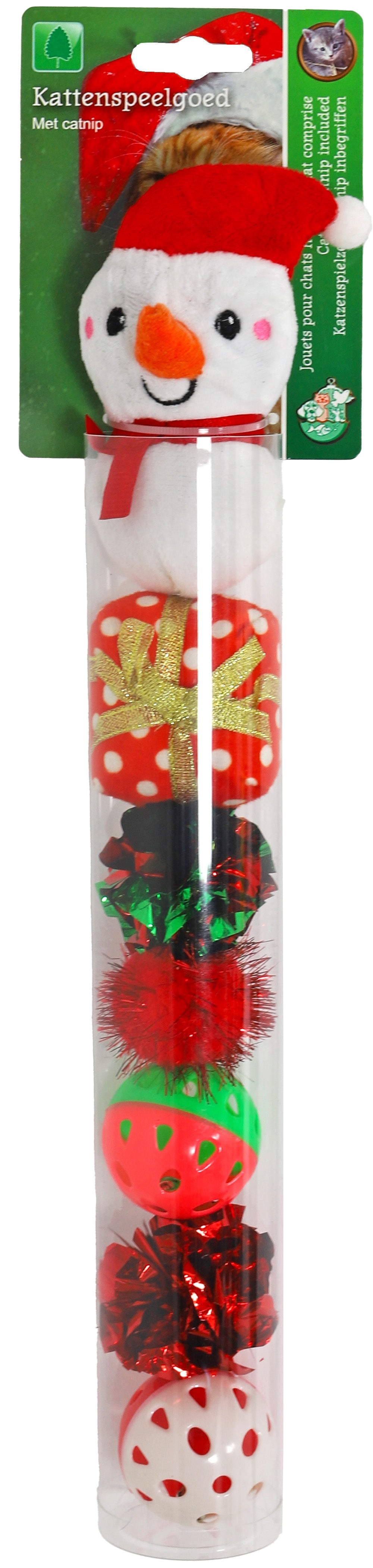 kerstkoker+sneeuwpop+catnip assort. 40cm