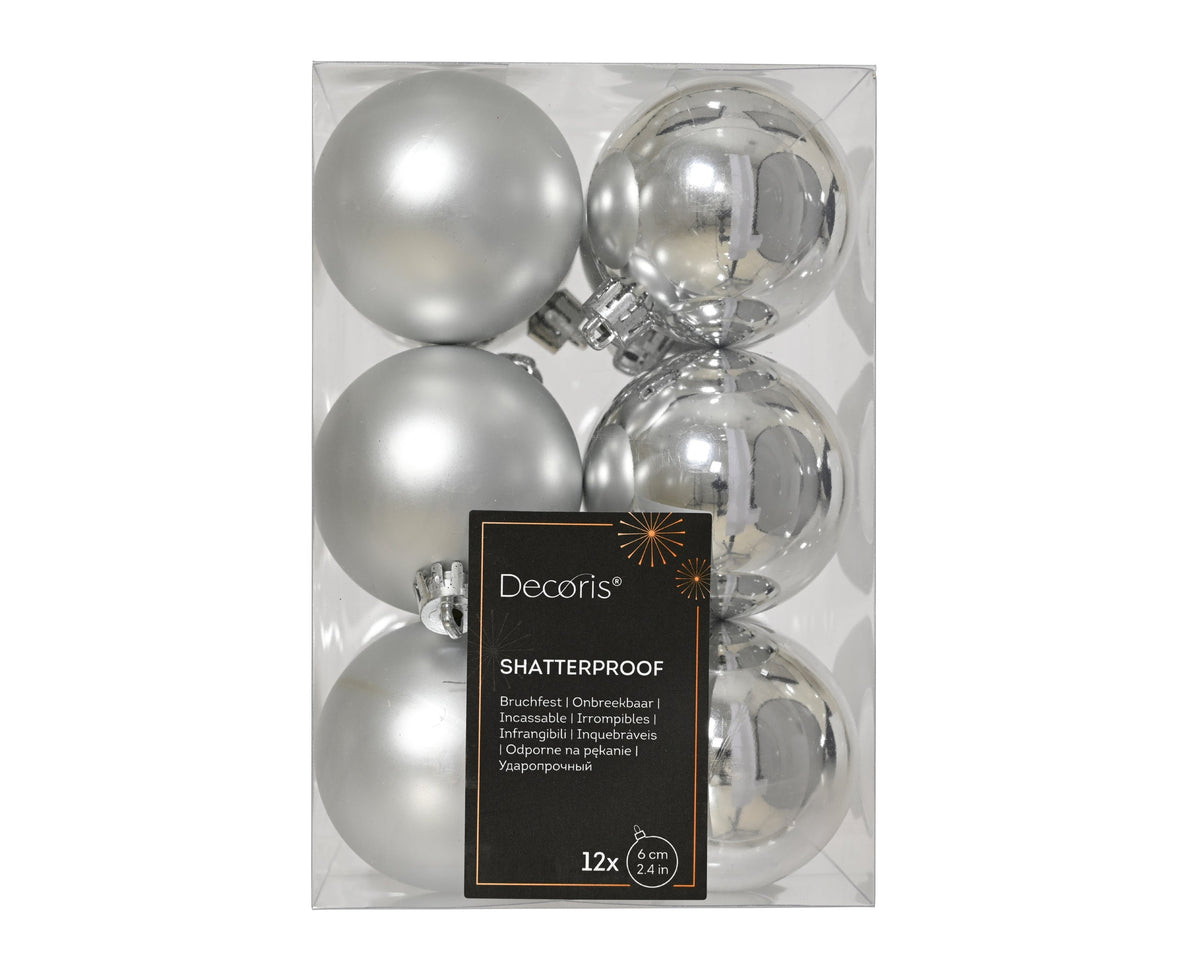 kerstballen polystyreen mix zilver d.6cm koker a 12 stuks