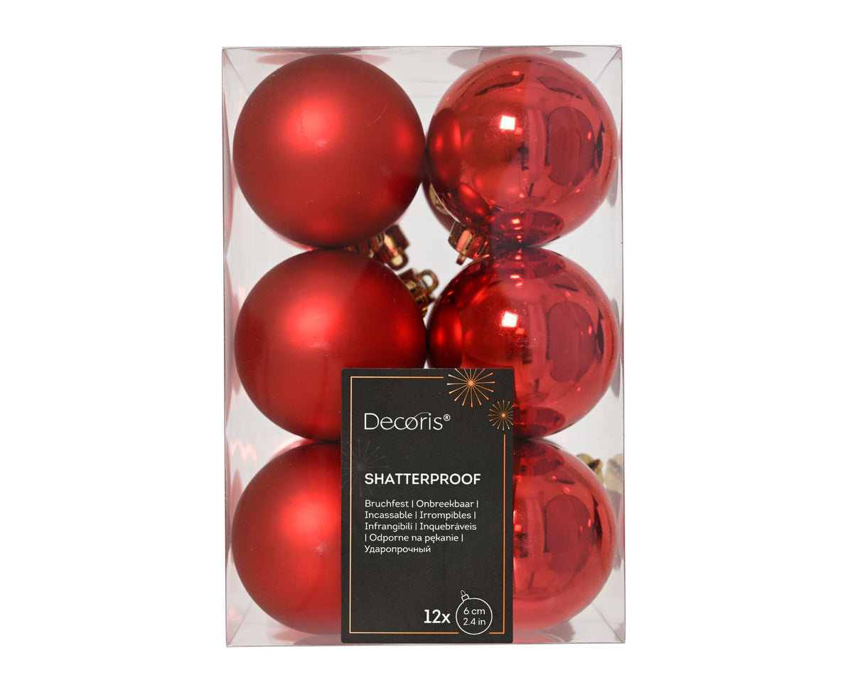 kerstballen polystyreen mix kerstrood d.6cm koker a 12 stuks