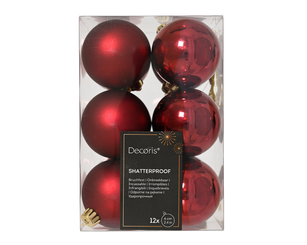 kerstballen polystyreen mix ossenbloed d.6cm koker a 12 stuks