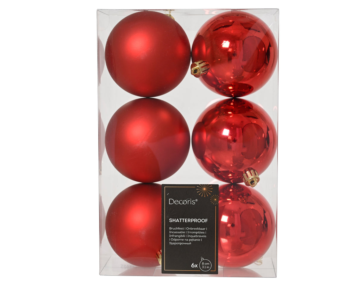 kerstballen polystyreen mix kerstrood d.8cm koker a 6 stuks