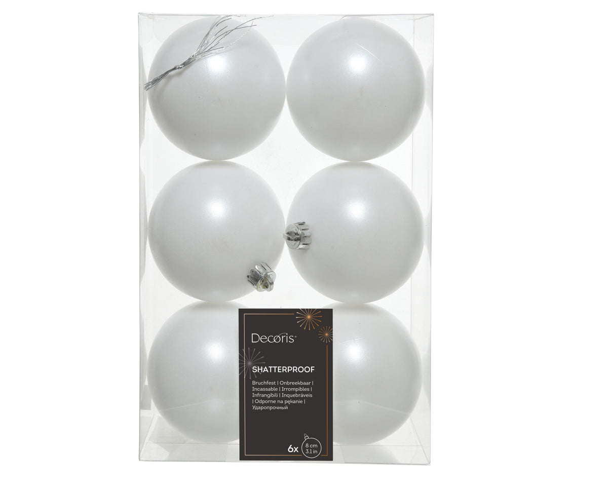 kerstballen polystyreen matt winterwit d.8cm koker a 6 stuks