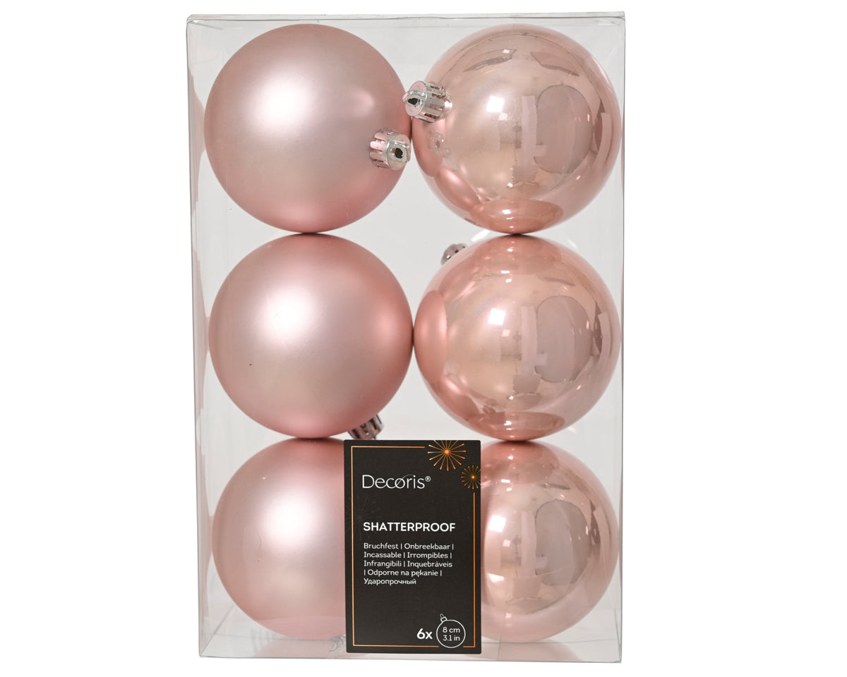 kerstballen polystyreen mix poederroze d.8cm koker a 6 stuks