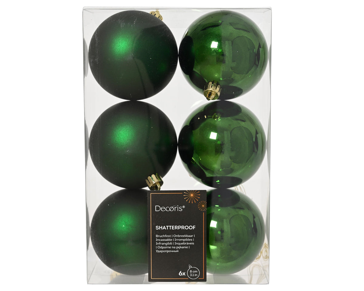 kerstballen polystyreen mix dennengroen d.8cm koker a 6 stuks