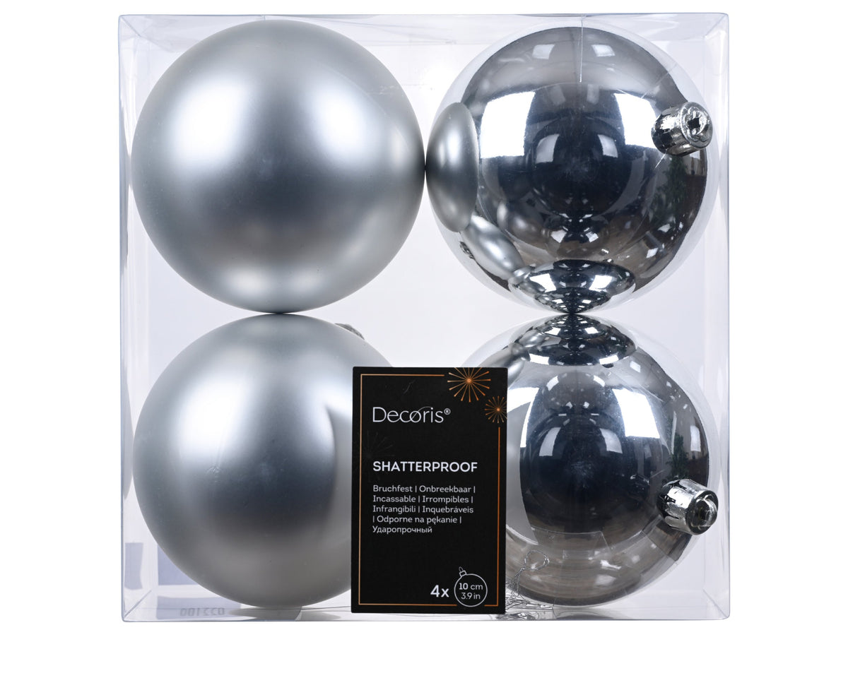 kerstballen polystyreen mix zilver d.10cm koker a 4 stuks