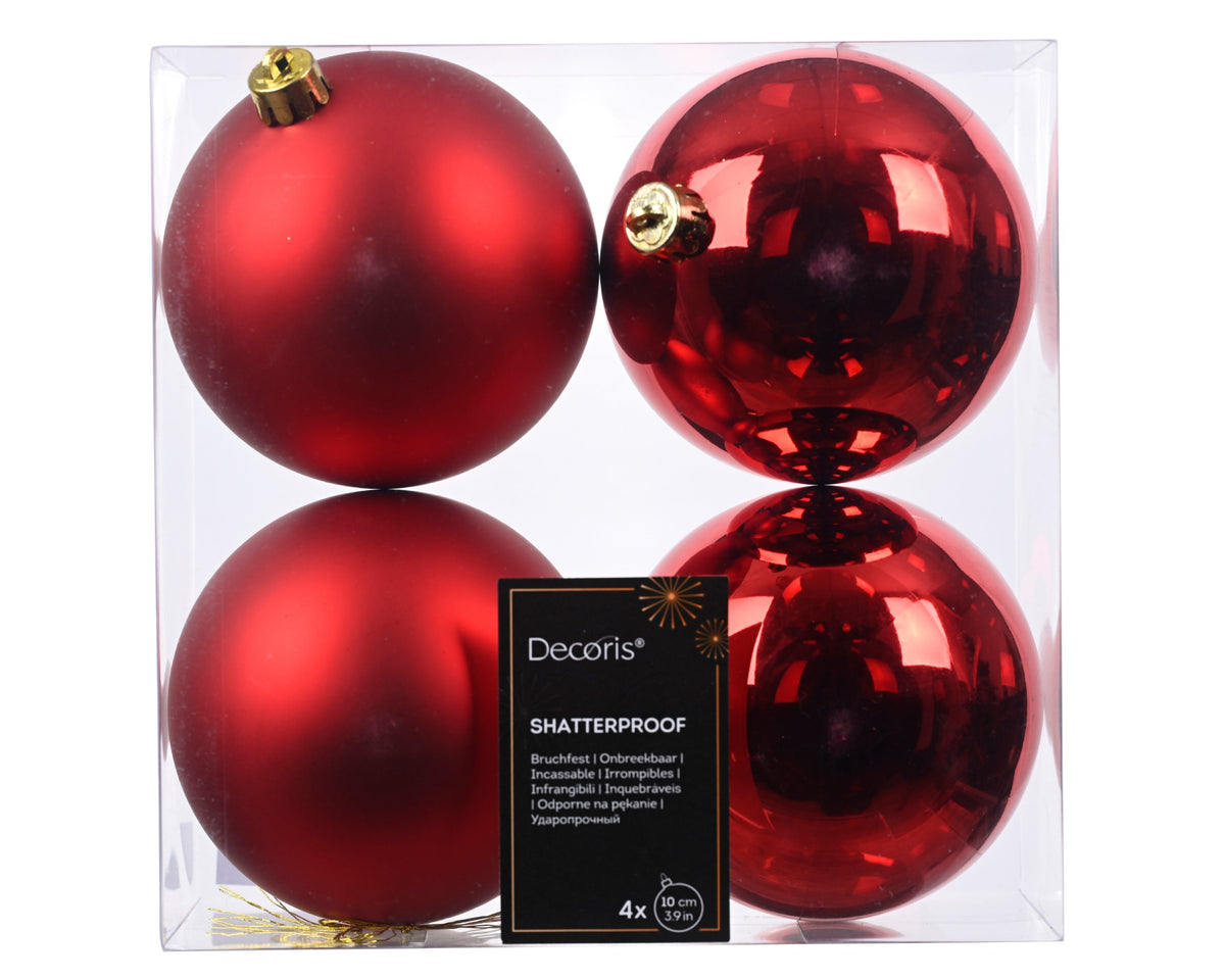 kerstballen polystyreen mix kerstrood d.10cm koker a 4 stuks