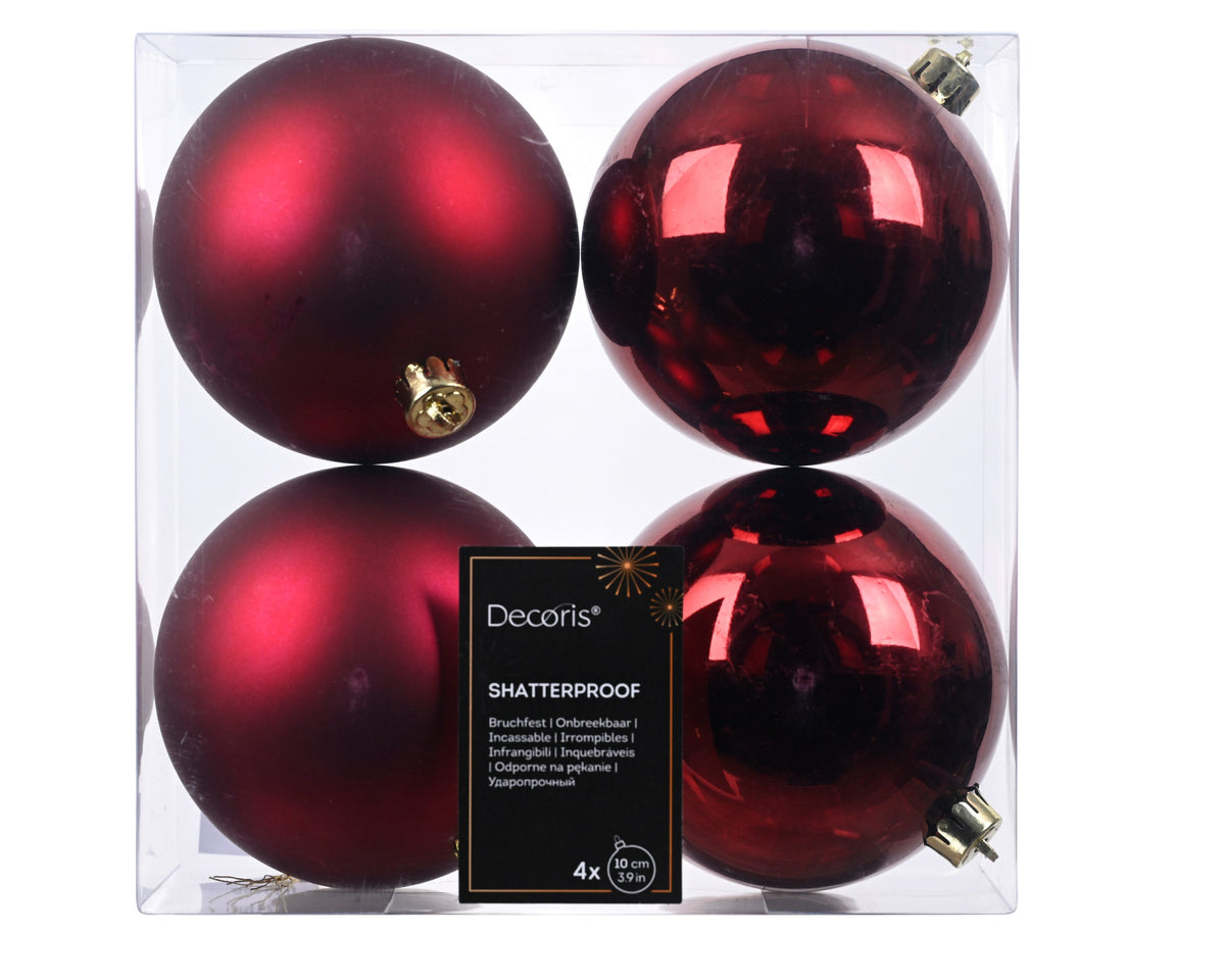 kerstballen polystyreen mix ossenbloed d.10cm koker a 4 stuks