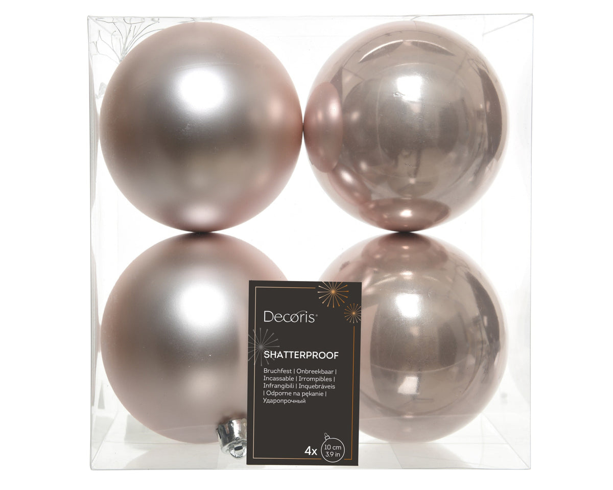 kerstballen polystyreen mix poederroze d.10cm koker a 4 stuks