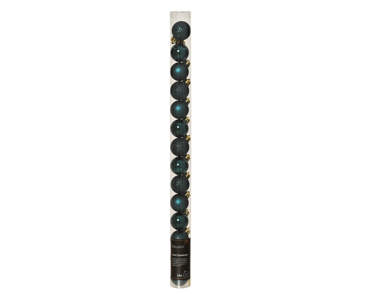 kerstballen polystyreen shiny - matt - glitter mix emerald d.3cm koker a 14 stuks
