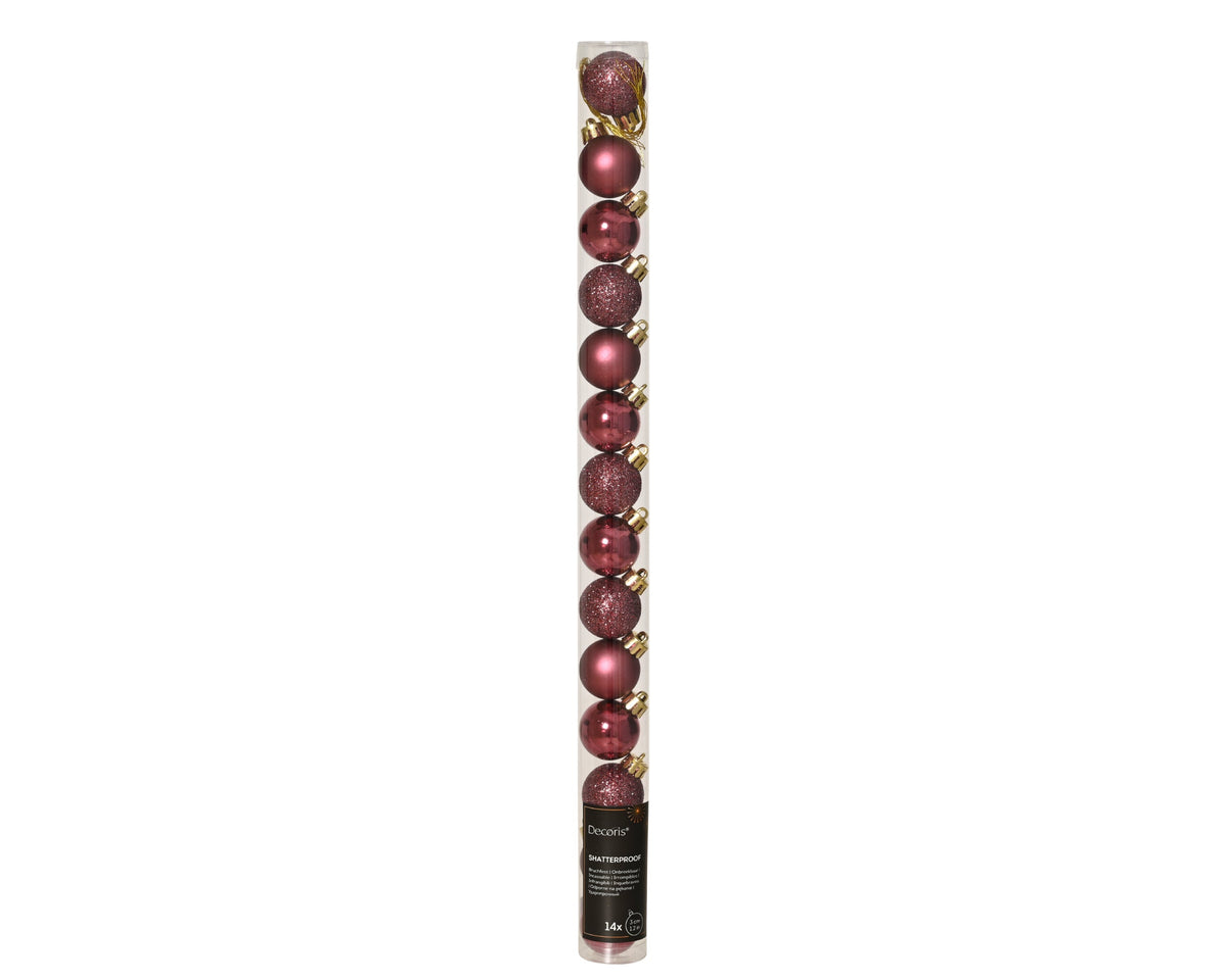 kerstballen polystyreen shiny - matt - glitter mix bloesem roze d.3cm koker a 14 stuks