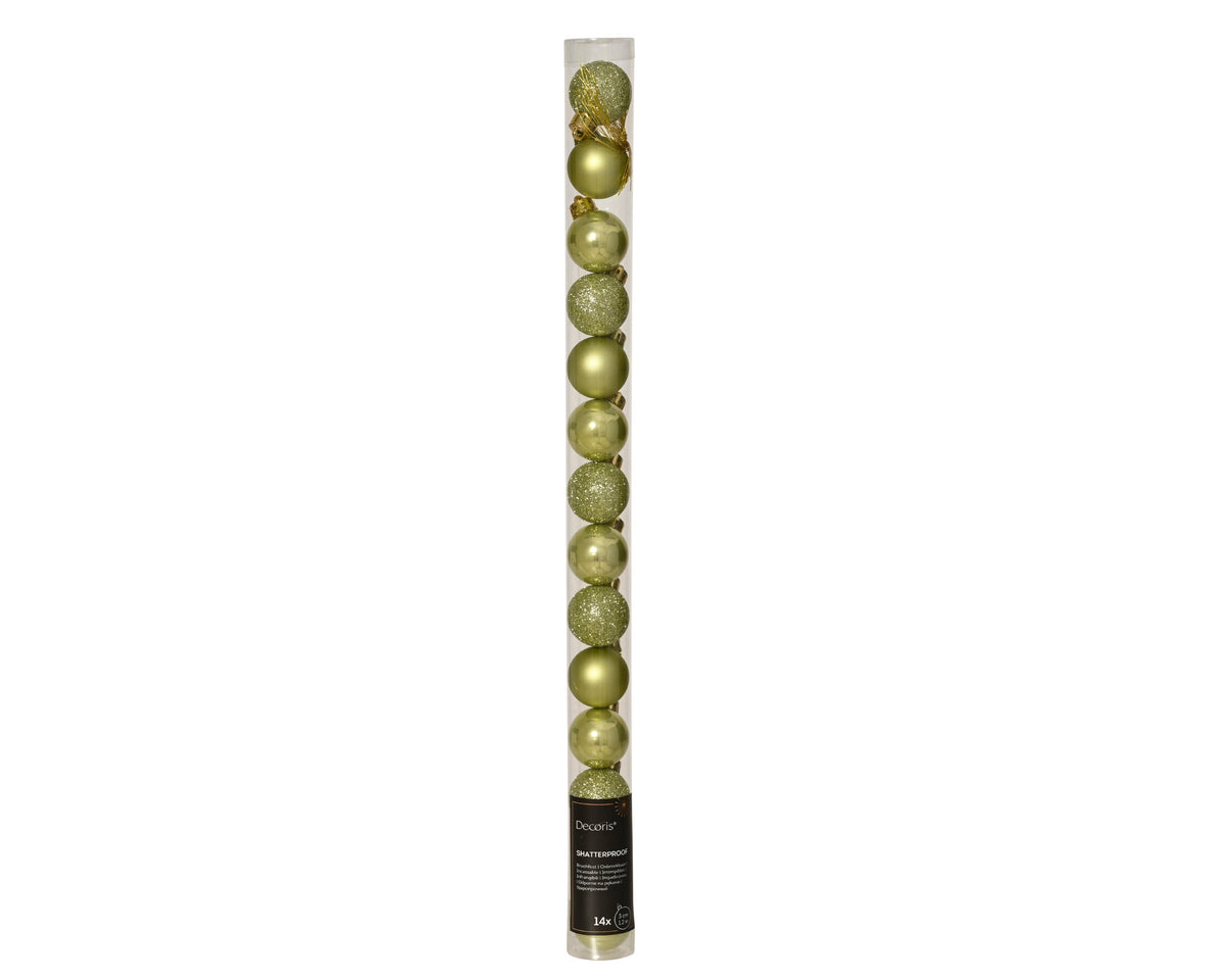 kerstballen polystyreen enamel - matt - glitter mix warm pistache d.3cm koker a 14 stuks