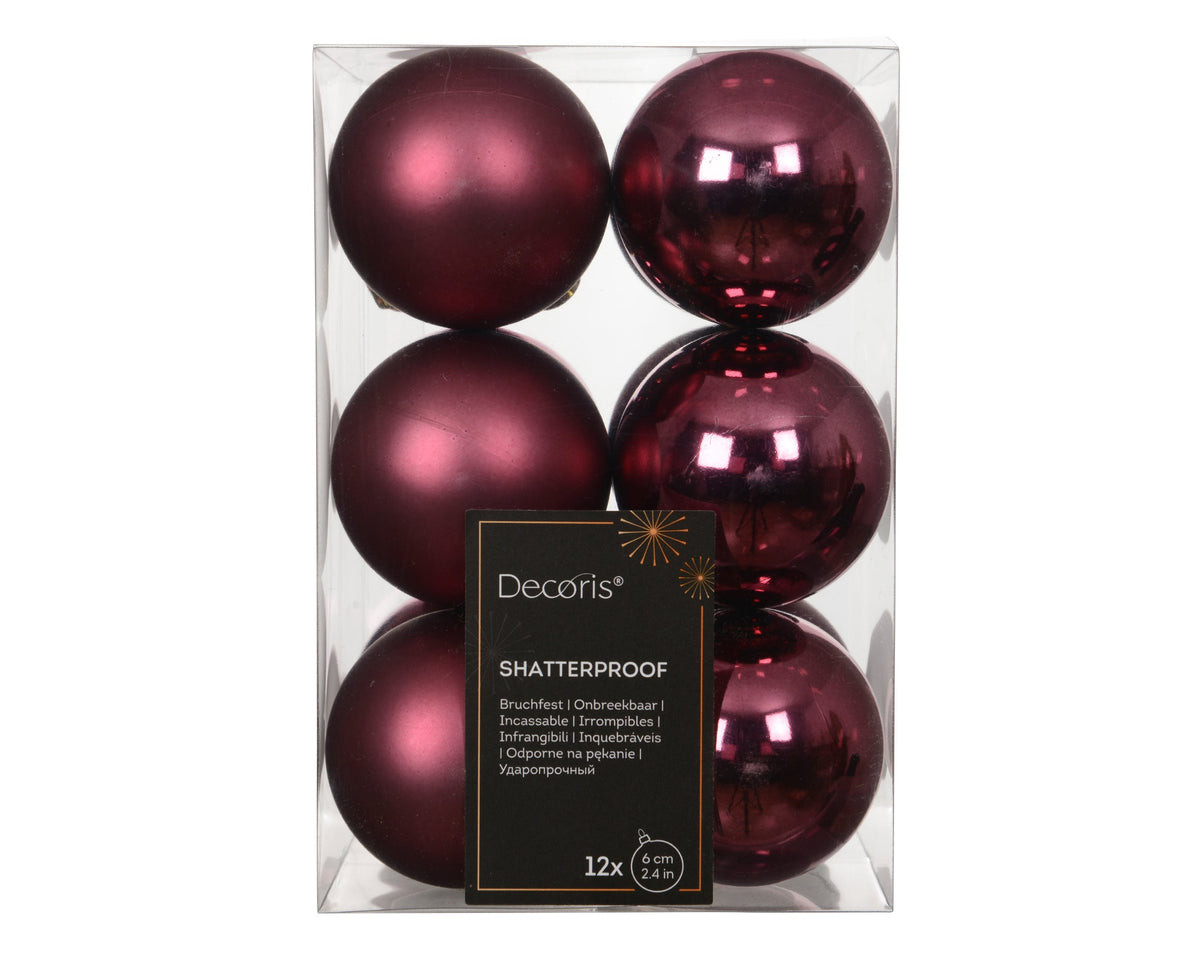 kerstballen polystyreen shiny - matt mix donker roze d.6cm koker a 12 stuks