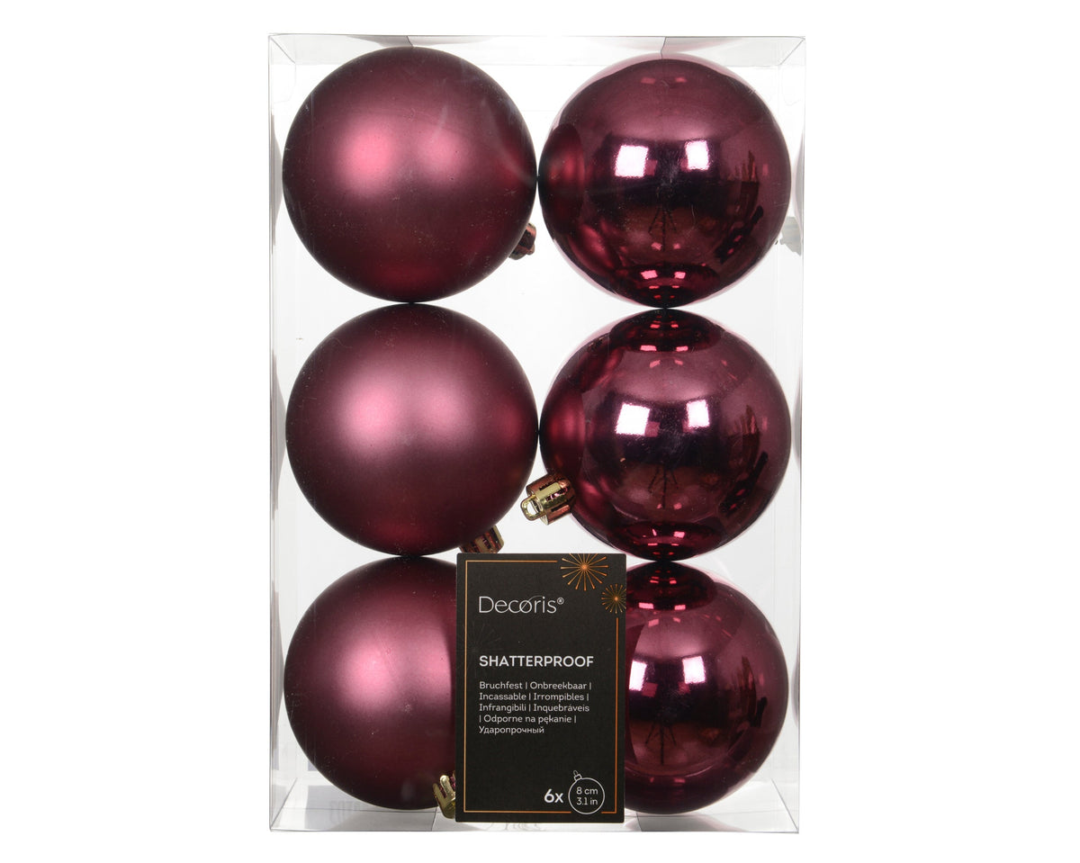 kerstballen polystyreen shiny - matt mix donker roze d.8cm koker a 6 stuks