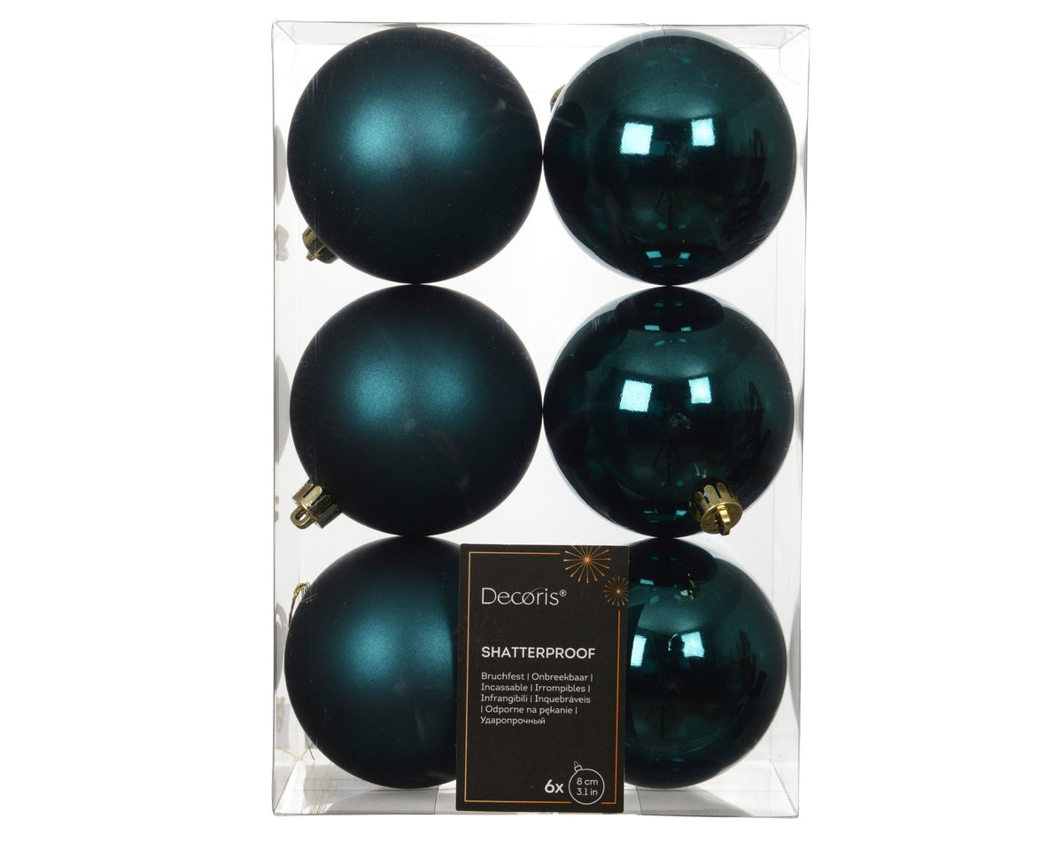 kerstballen polystyreen shiny - matt mix emerald d.8cm koker a 6 stuks