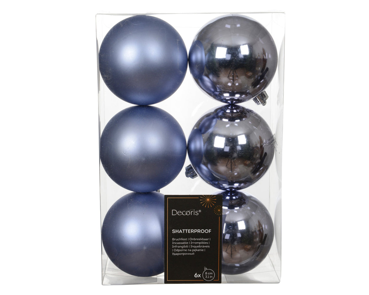 kerstballen polystyreen shiny - matt mix ochtend blauw d.8cm koker a 6 stuks