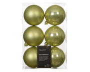 kerstballen polystyreen enamel - matt mix warm pistache d.8cm koker a 6 stuks