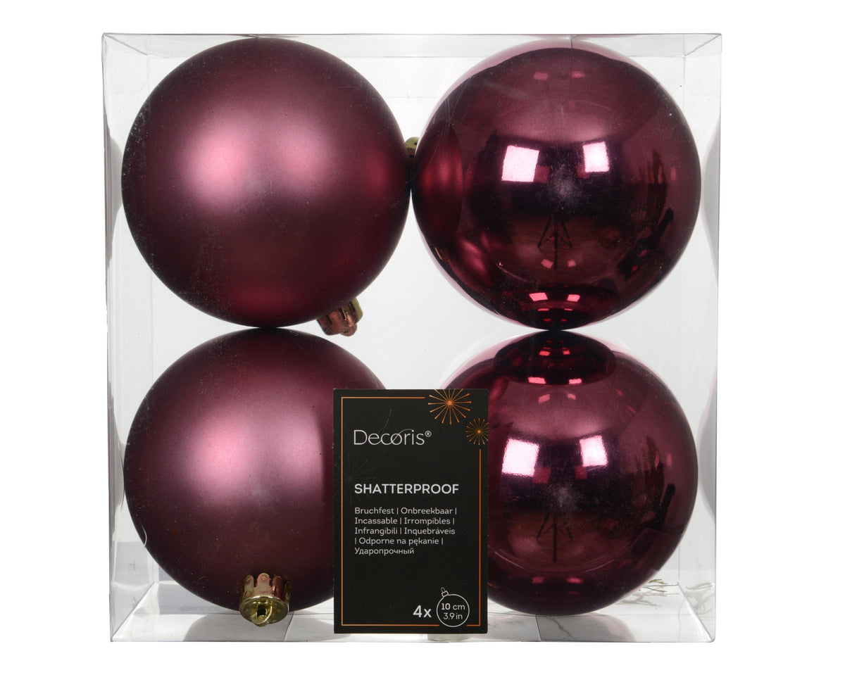 kerstballen polystyreen shiny - matt mix donker roze d.10cm koker a 4 stuks