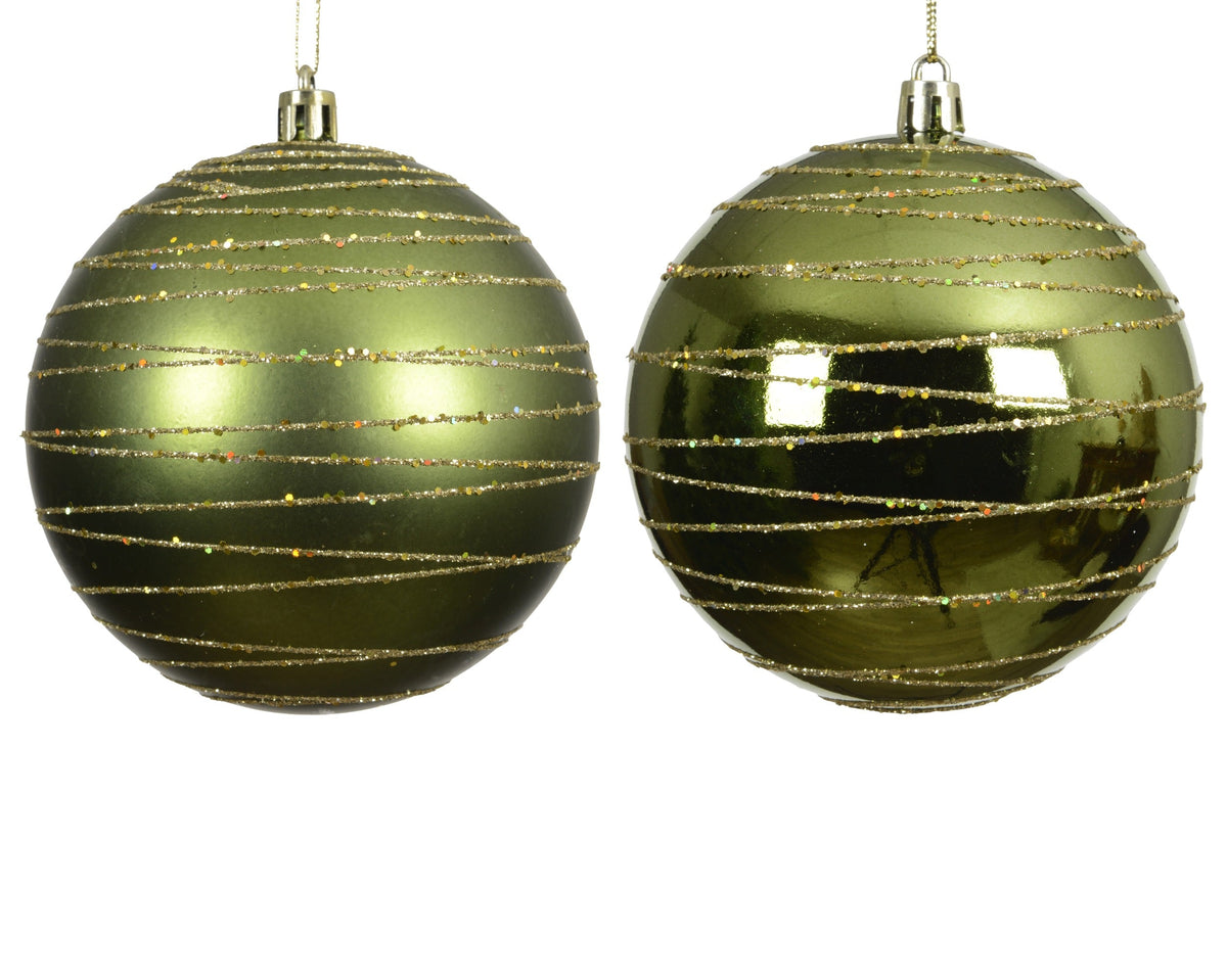 kerstbal polystyreen shiny - matt glitter 2col ass dennengroen/kleur(en) d.10cm
