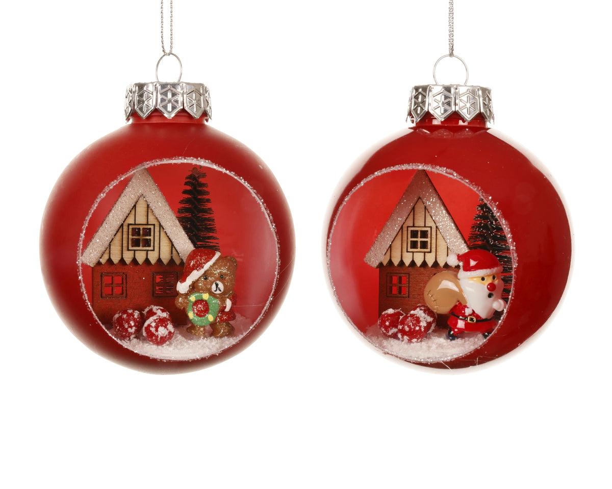 kerstbal op draad pet 2ass kerstrood/kleur(en) d.8cm