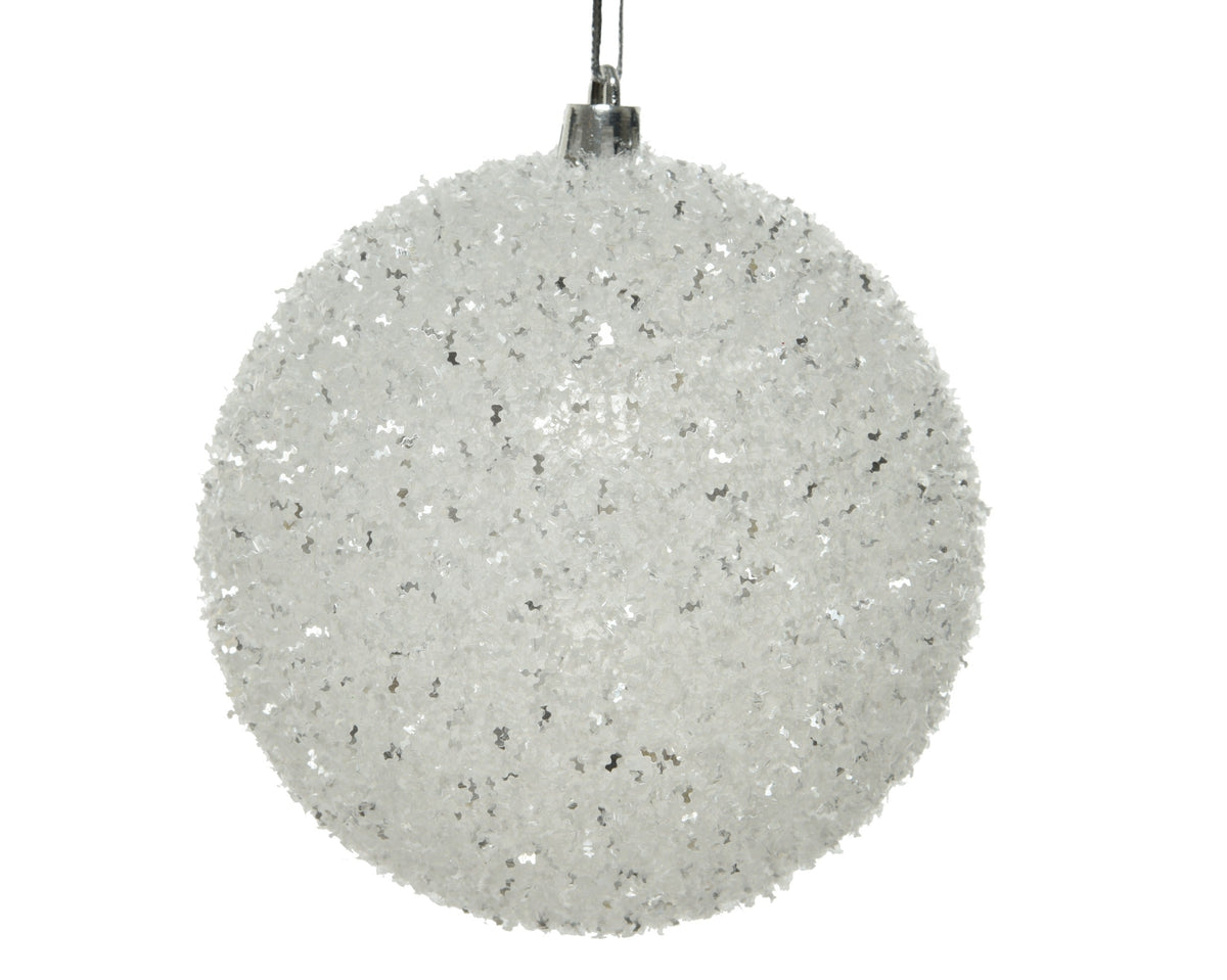 kerstbal kunststof ice finish glitter winterwit transparant d.10cm x l.10cm