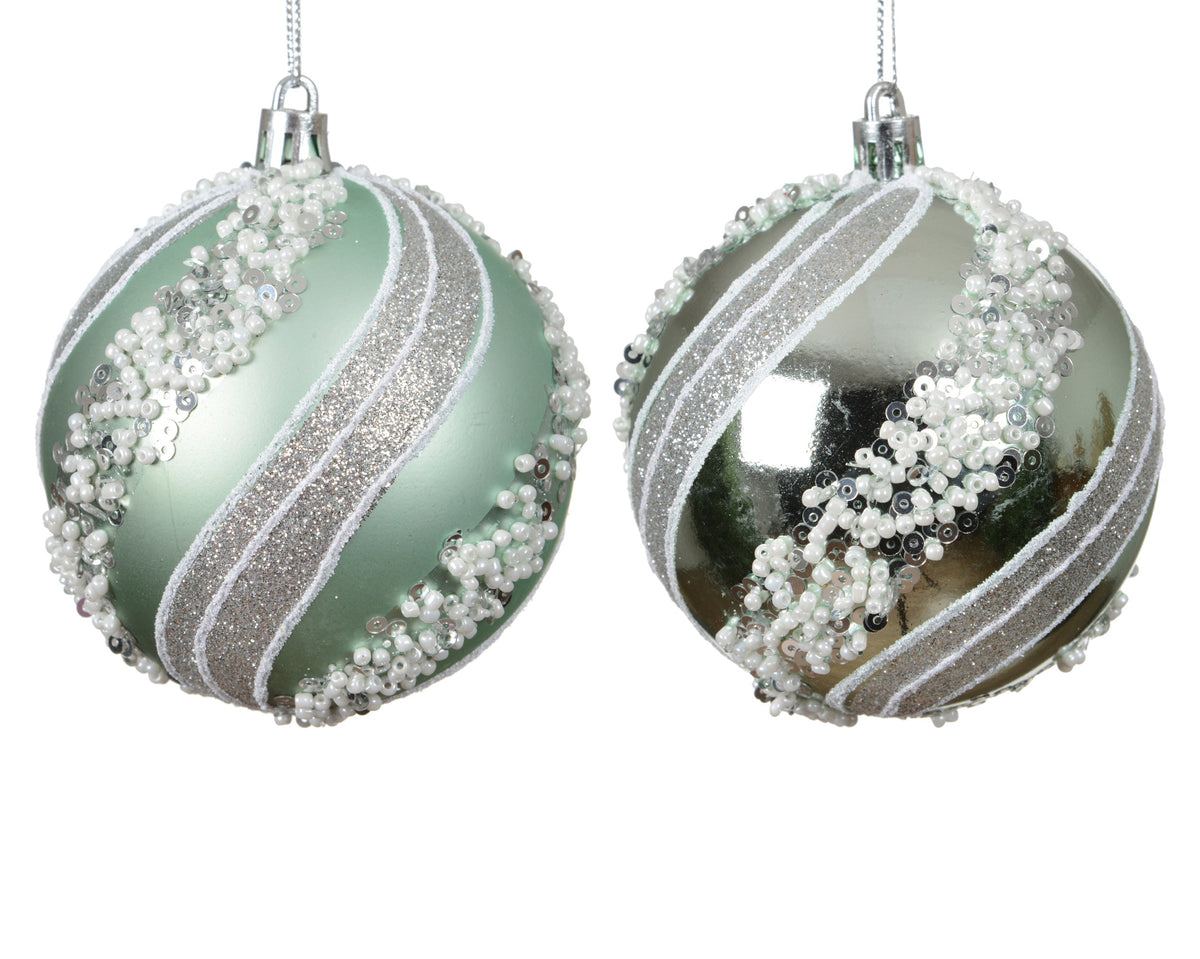 bal op draad pp shiny - matt bauble polystyrene 2ass mintgroen d.8cm