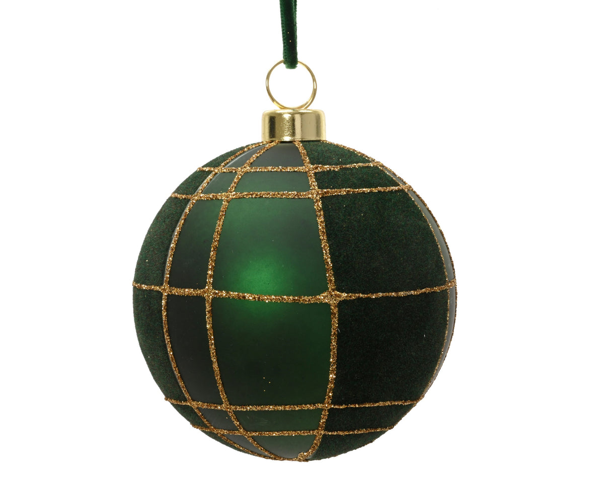 kerstballen polystyreen matt velvet check dennengroen d.8cm