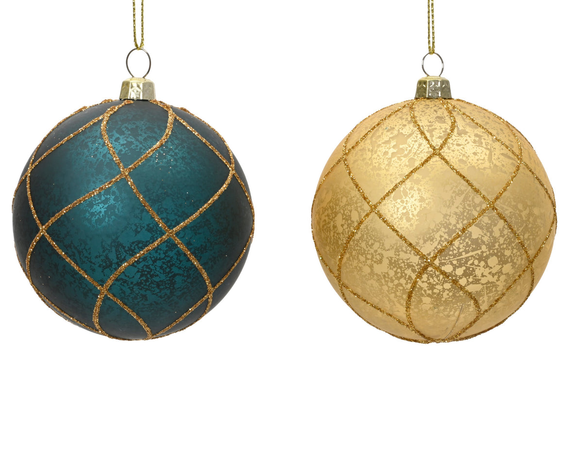 kerstballen polystyreen antique finish gold glitter 2col ass assortie d.8cm
